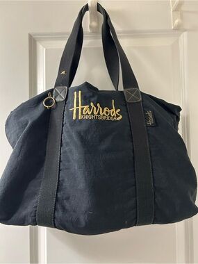 Harrods Black Duffel Bag with Gold Logo